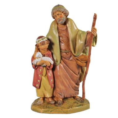 Statua Fontanini cm.12 Papa e Misham Pastore con Bambino e Agnello Edizione Limitata