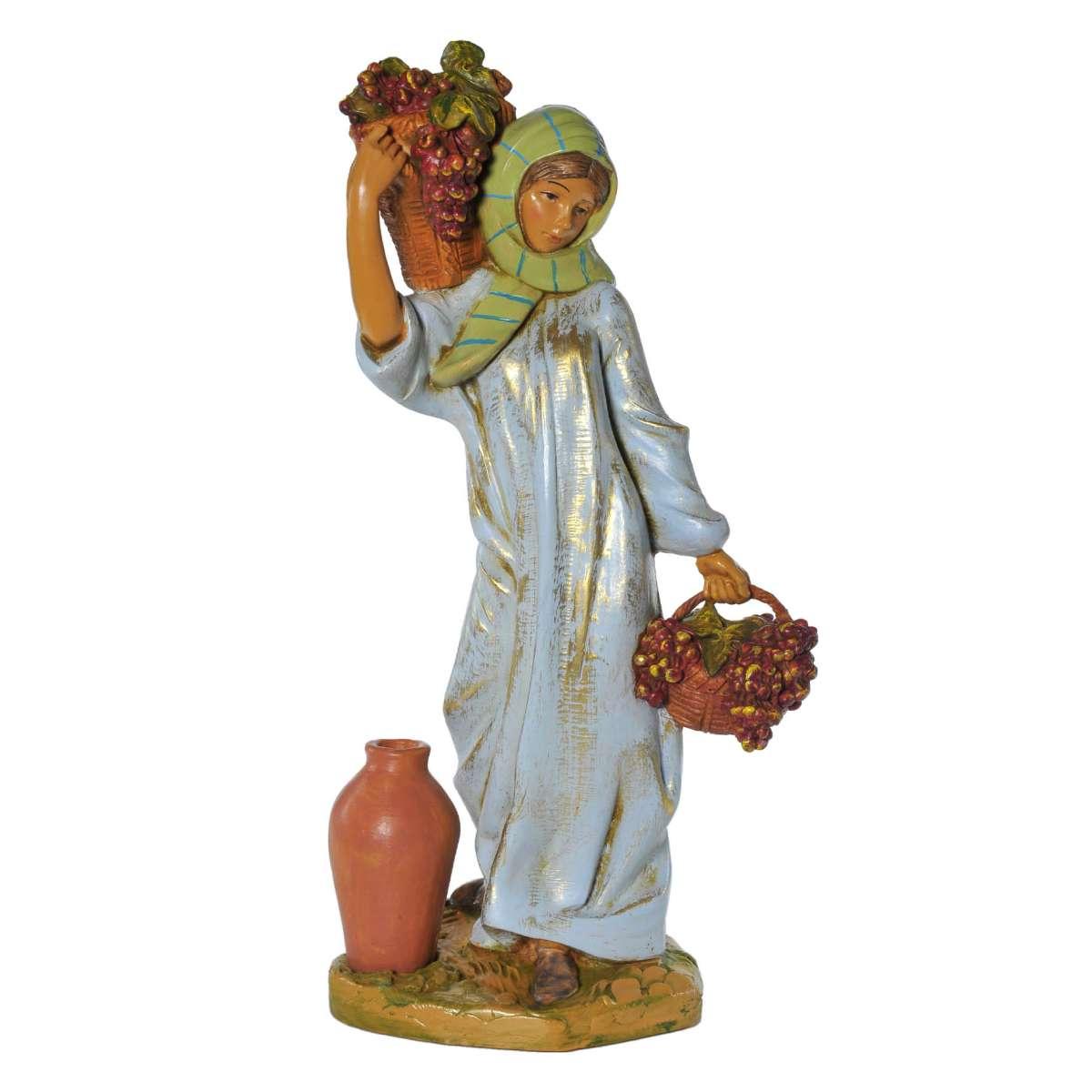 Statua cm.30 Pastorella con 2 Ceste di Frutta e Anfora | Fontanini