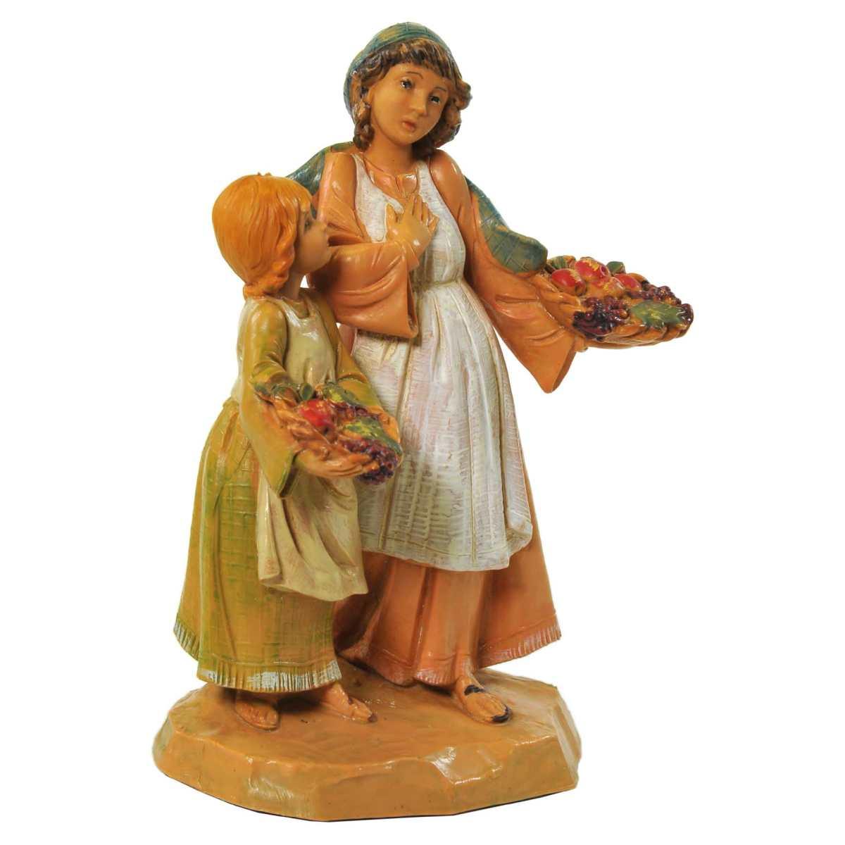 Statua cm.12 Pastorelle Ava e Lea Sorelle con Ceste di Frutta | Fontanini