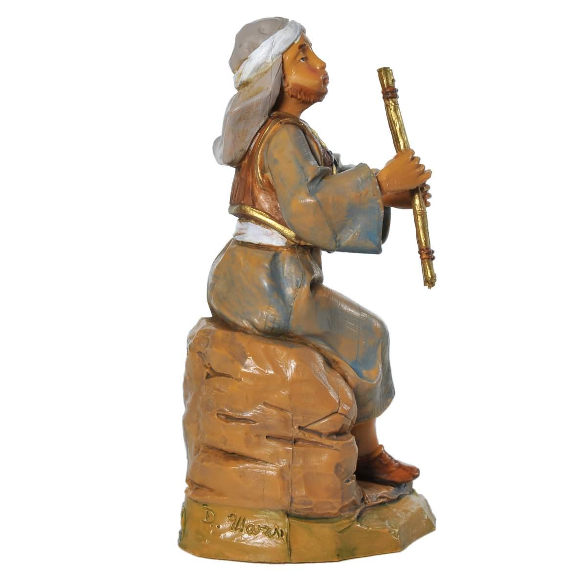 Statua presepe 12 cm pastore con il flauto
