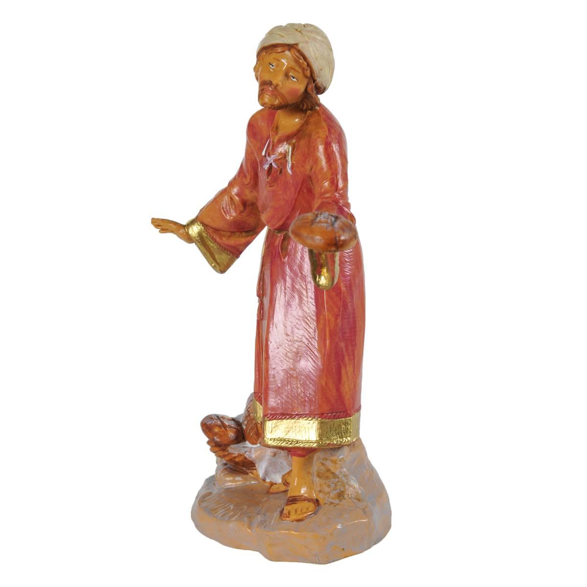 Statua presepe 12 cm pastore con pane