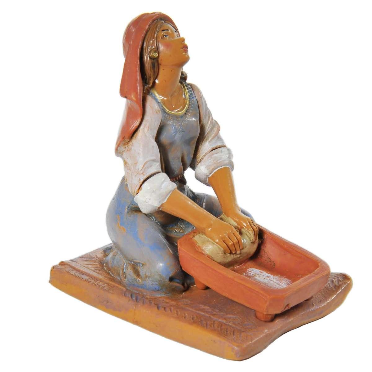 Statua cm.12 Pastorella in Ginocchio che Impasta | Fontanini