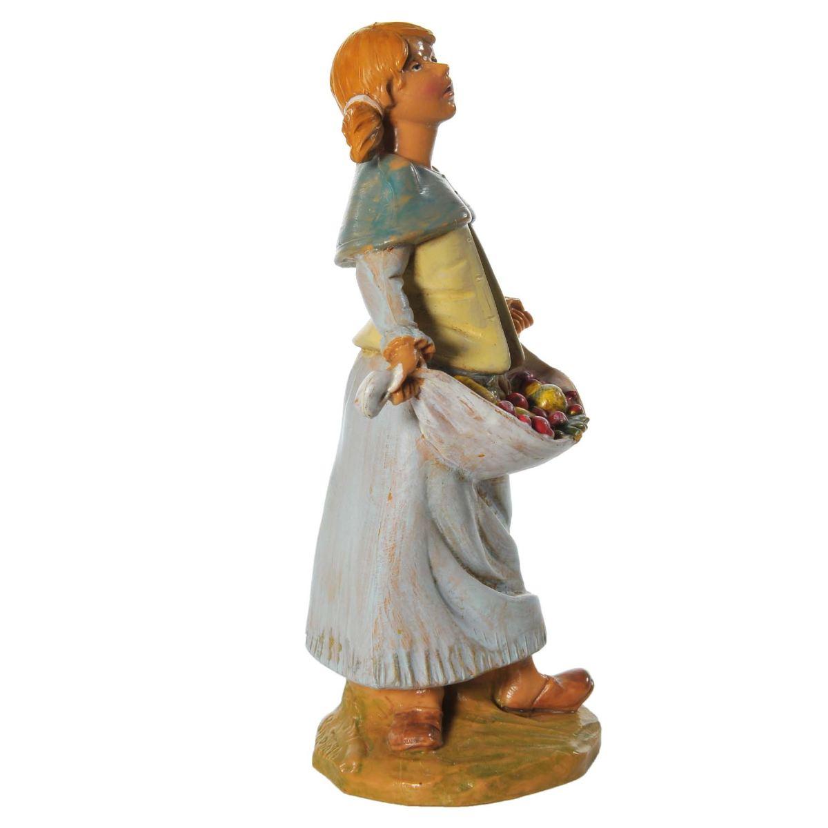 Statua presepe 12 cm pastorella con frutta