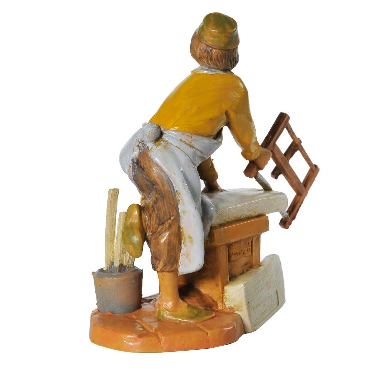 Statua presepe 12 cm falegname con banco e attrezzi