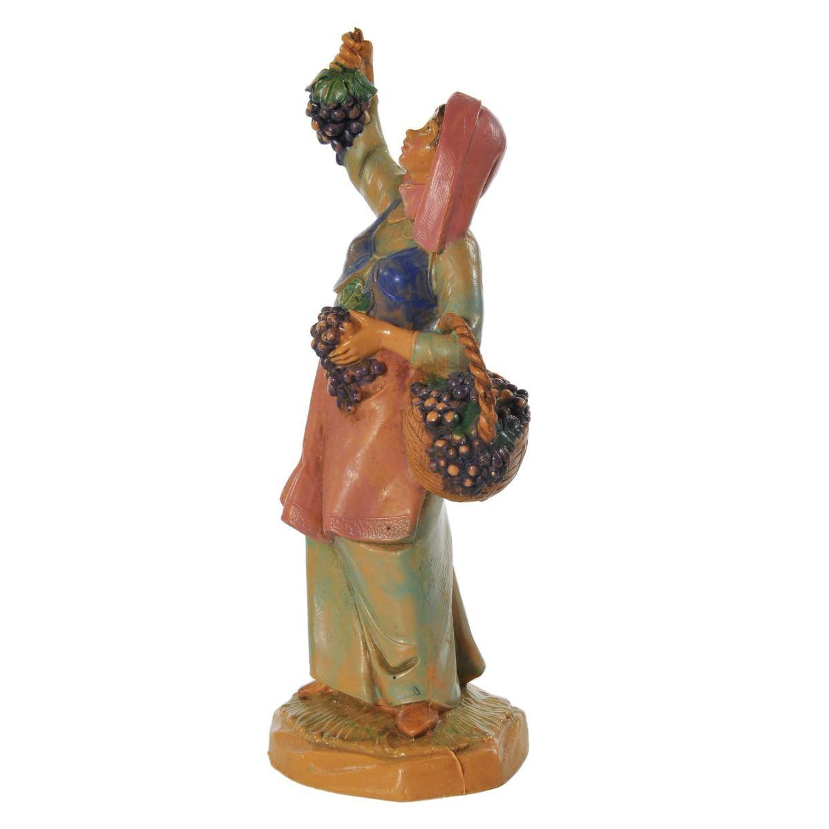 Statua presepe 12 cm pastorella con cesto di uva
