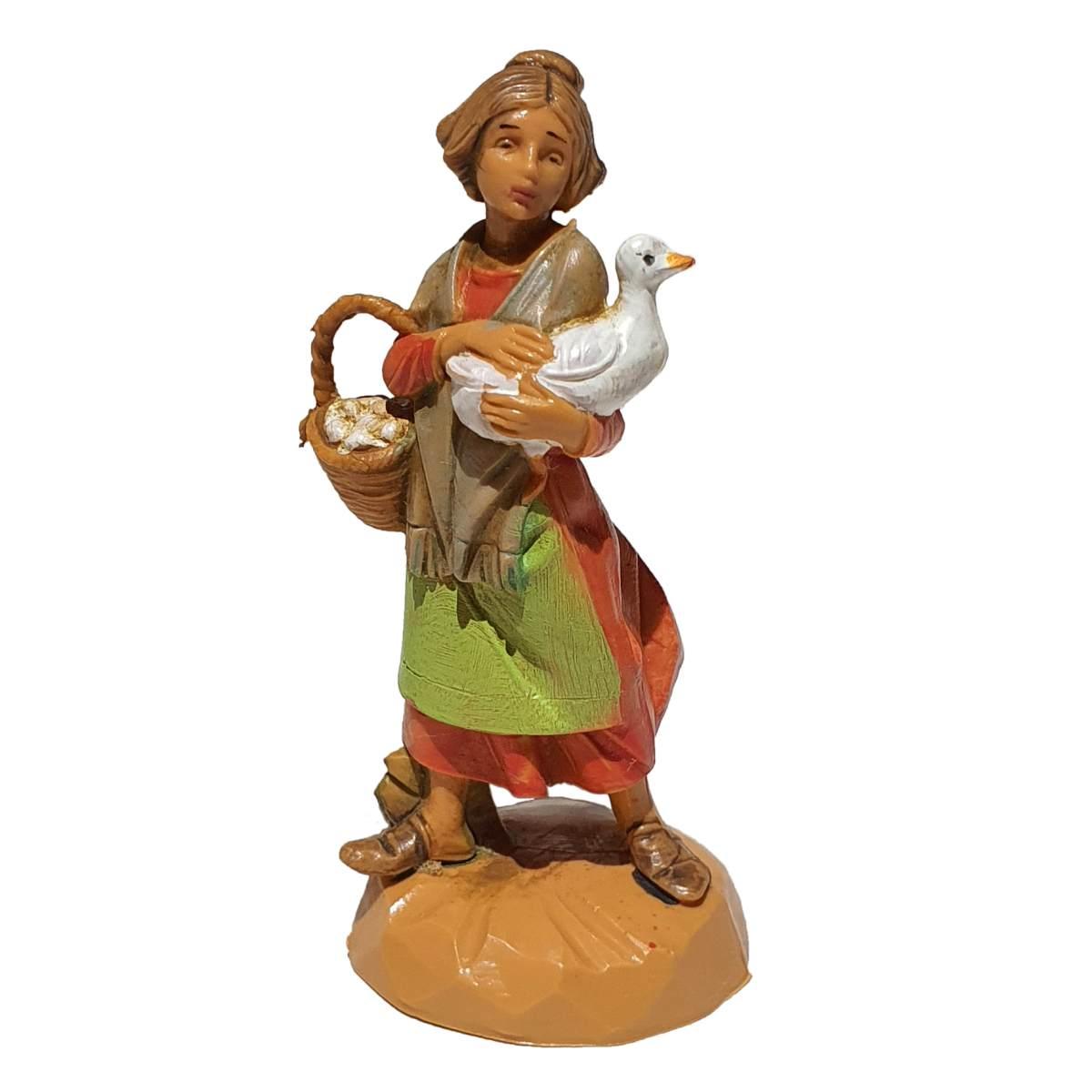 Statua cm.6,5 Pastorella con Papera in Braccio | Fontanini