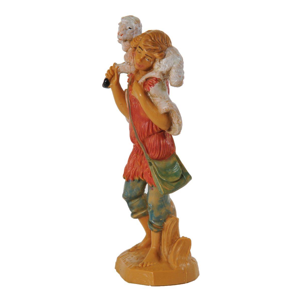Statua presepe 10 cm pastore con pecora in spalla