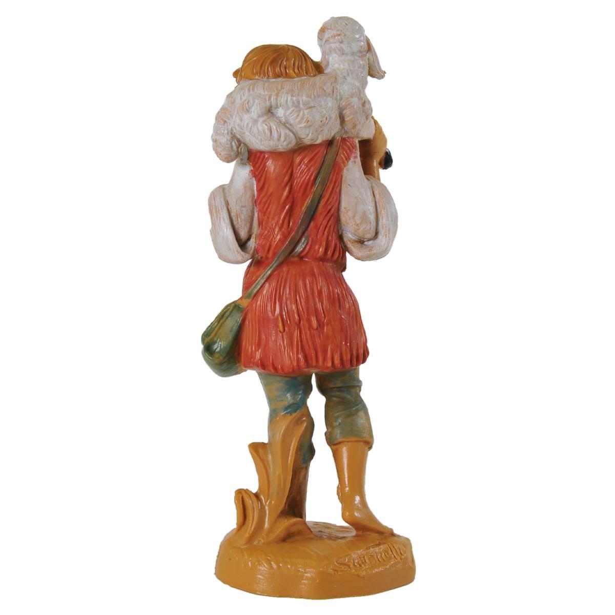 Statua presepe 10 cm pastore con pecora in spalla