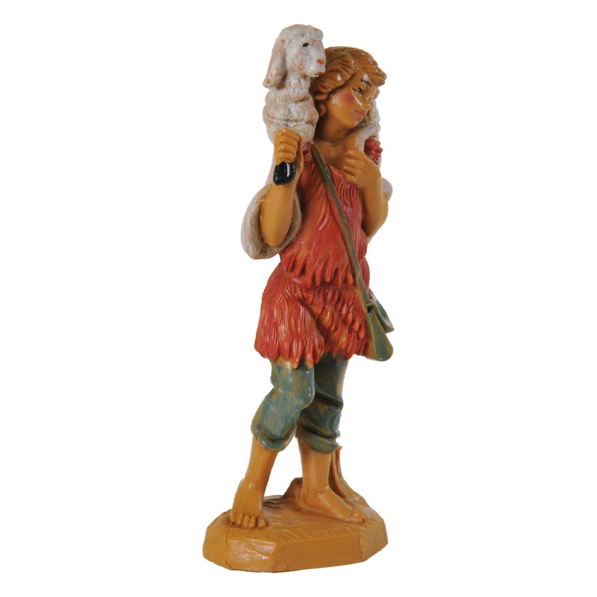 Statua presepe 10 cm pastore con pecora in spalla