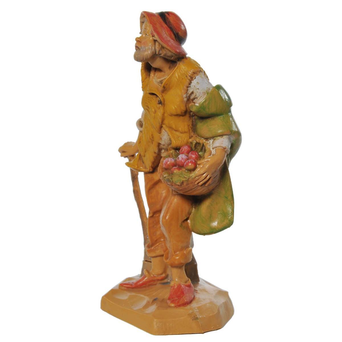 Statua presepe 12 cm pastore con canestro e bastone