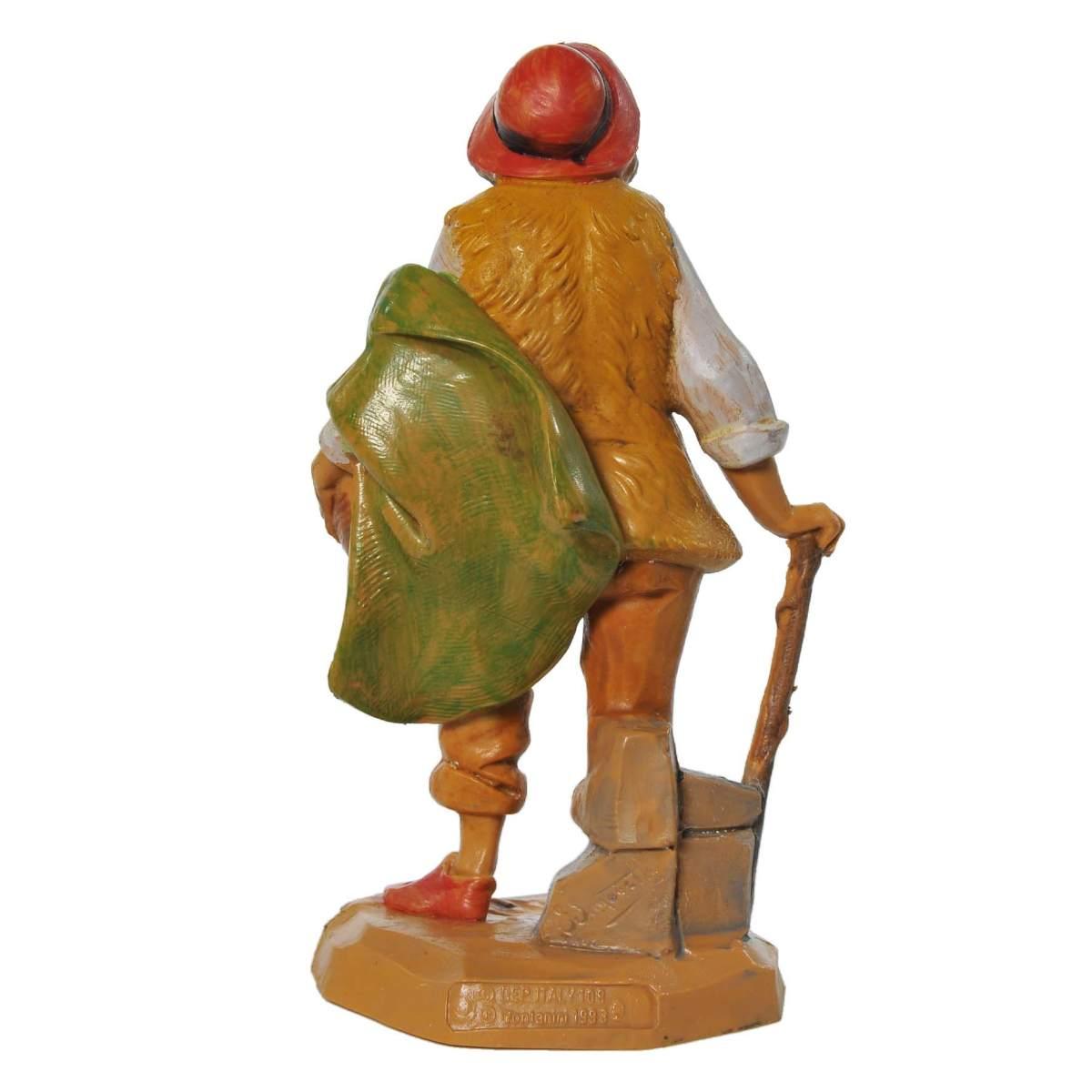 Statua presepe 12 cm pastore con canestro e bastone
