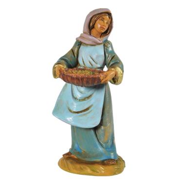 Statua presepe 12 cm pastorella con cesta di olive