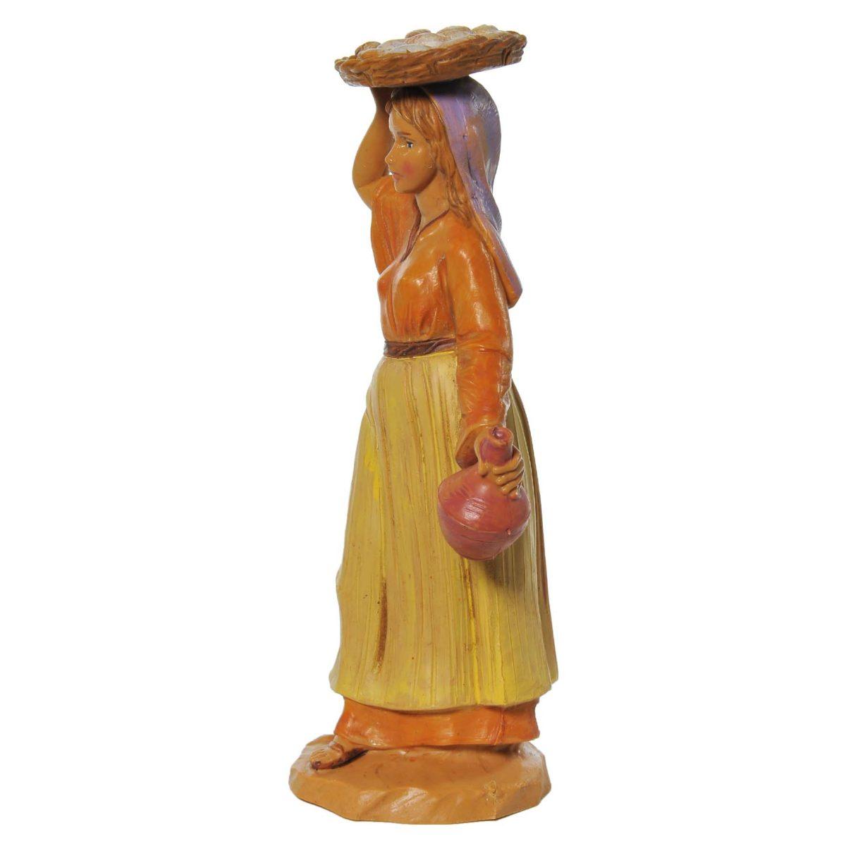 Statua presepe 12 cm pastorella vassoio in testa brocca