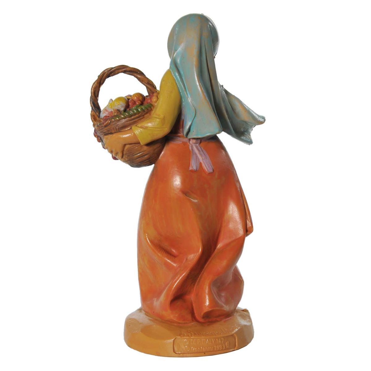 Statua presepe 12 cm pastorella con cesta di frutta