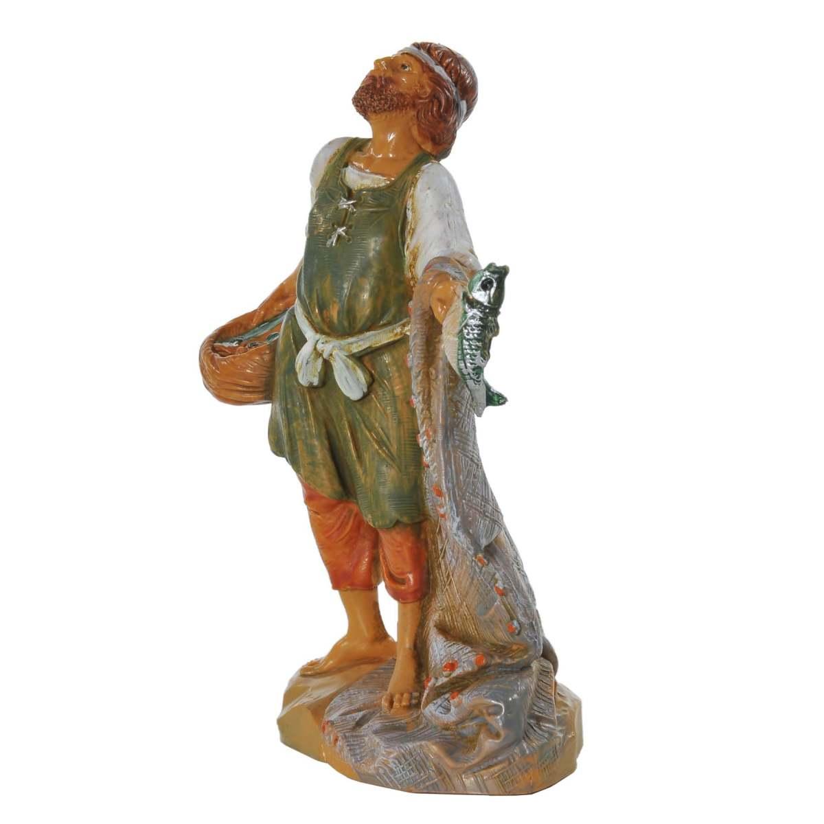 Statua presepe 12 cm pescatore rete pesci