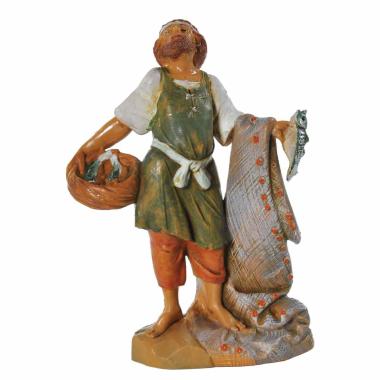 Statua Fontanini cm.12 Pescatore con Rete e Pesci