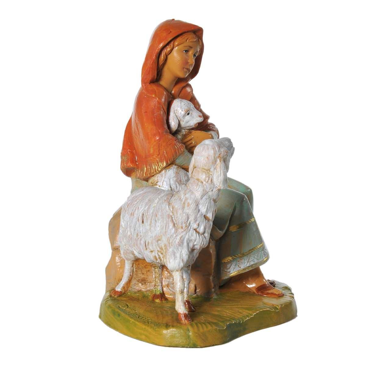 Statua cm.12 Pastorella Seduta con Pecore | Fontanini