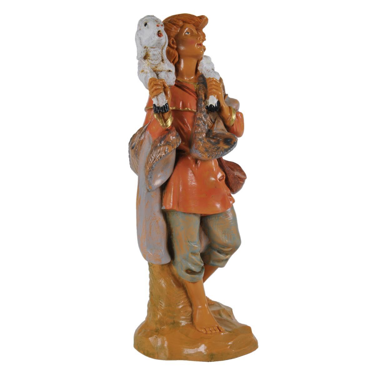 Statua Fontanini cm.19 Pastore con Pecora sulle Spalle