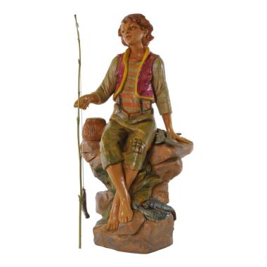 Statua Fontanini cm.30 Pescatore Seduto con Canna