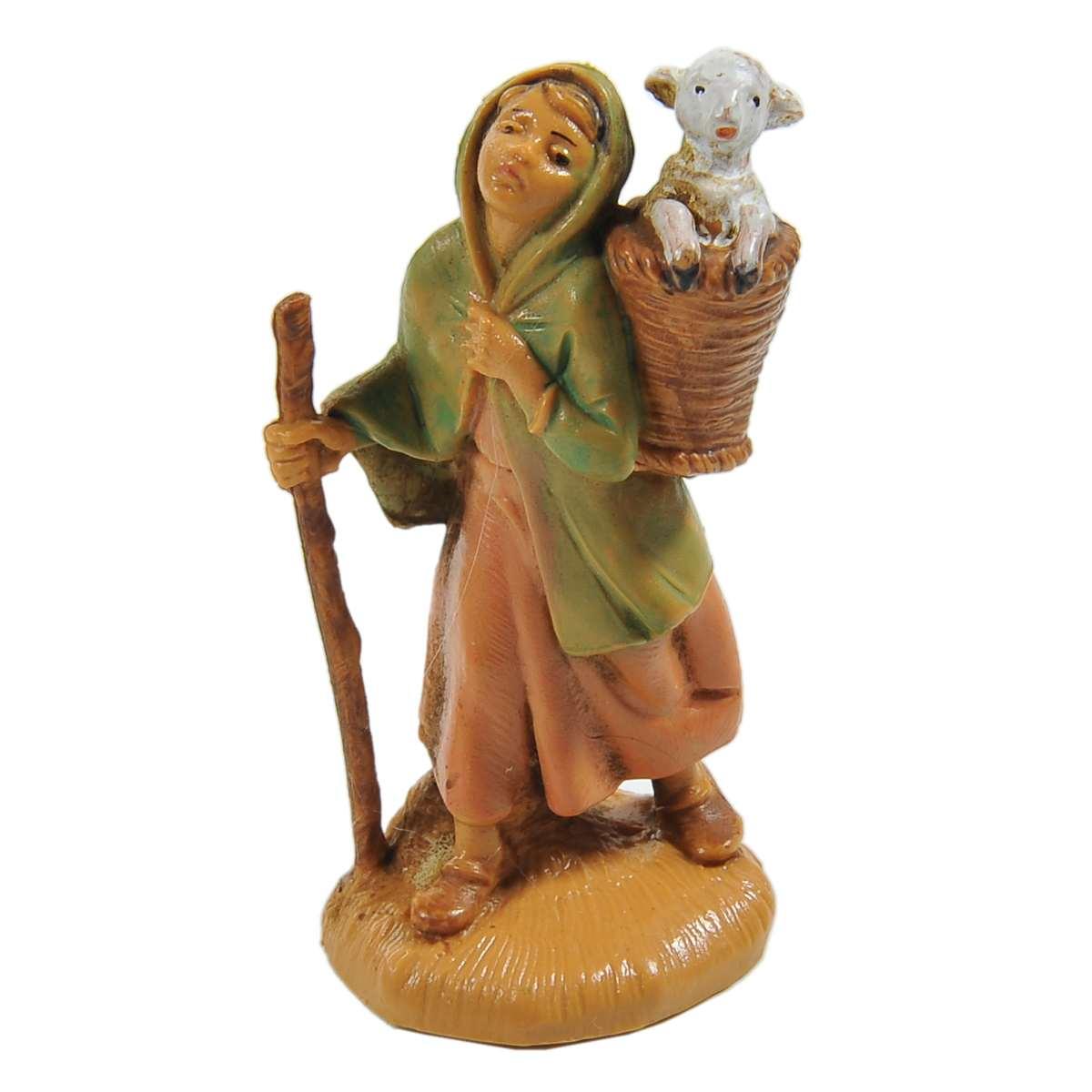Statua cm.6,5 Pastorella con Pecora sulle Spalle | Fontanini