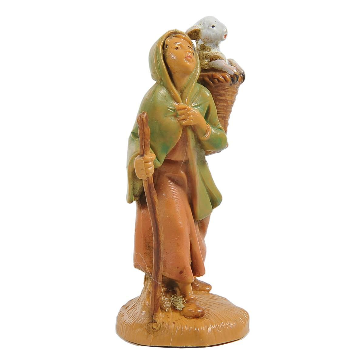 Statua cm.6,5 Pastorella con Pecora sulle Spalle | Fontanini