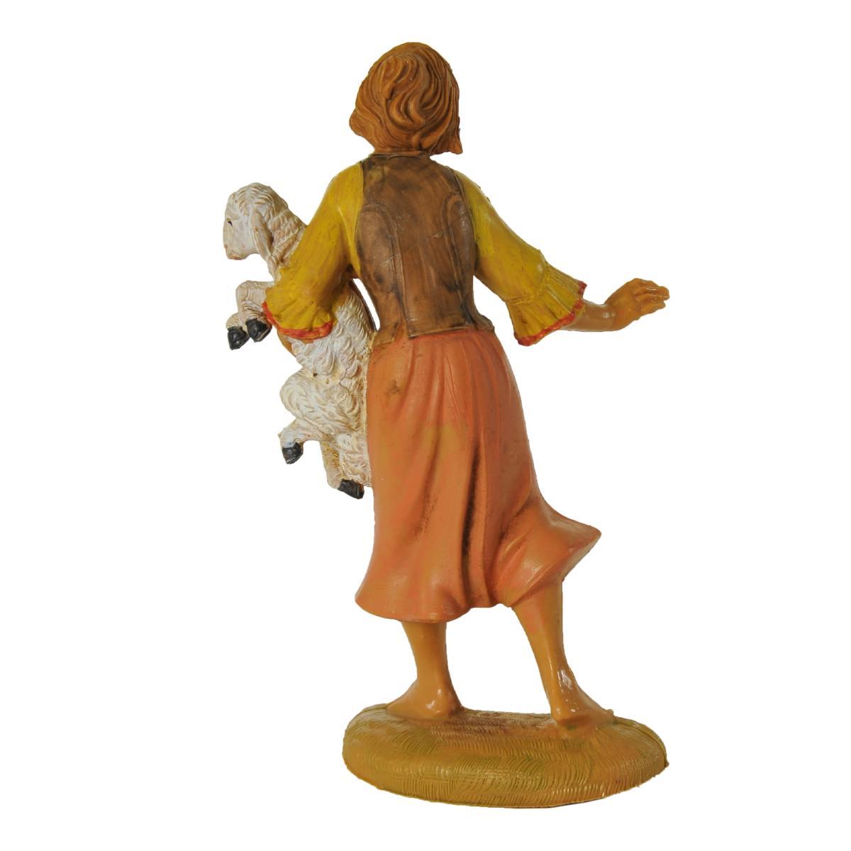 Statua presepe 10 cm pastorella con pecora