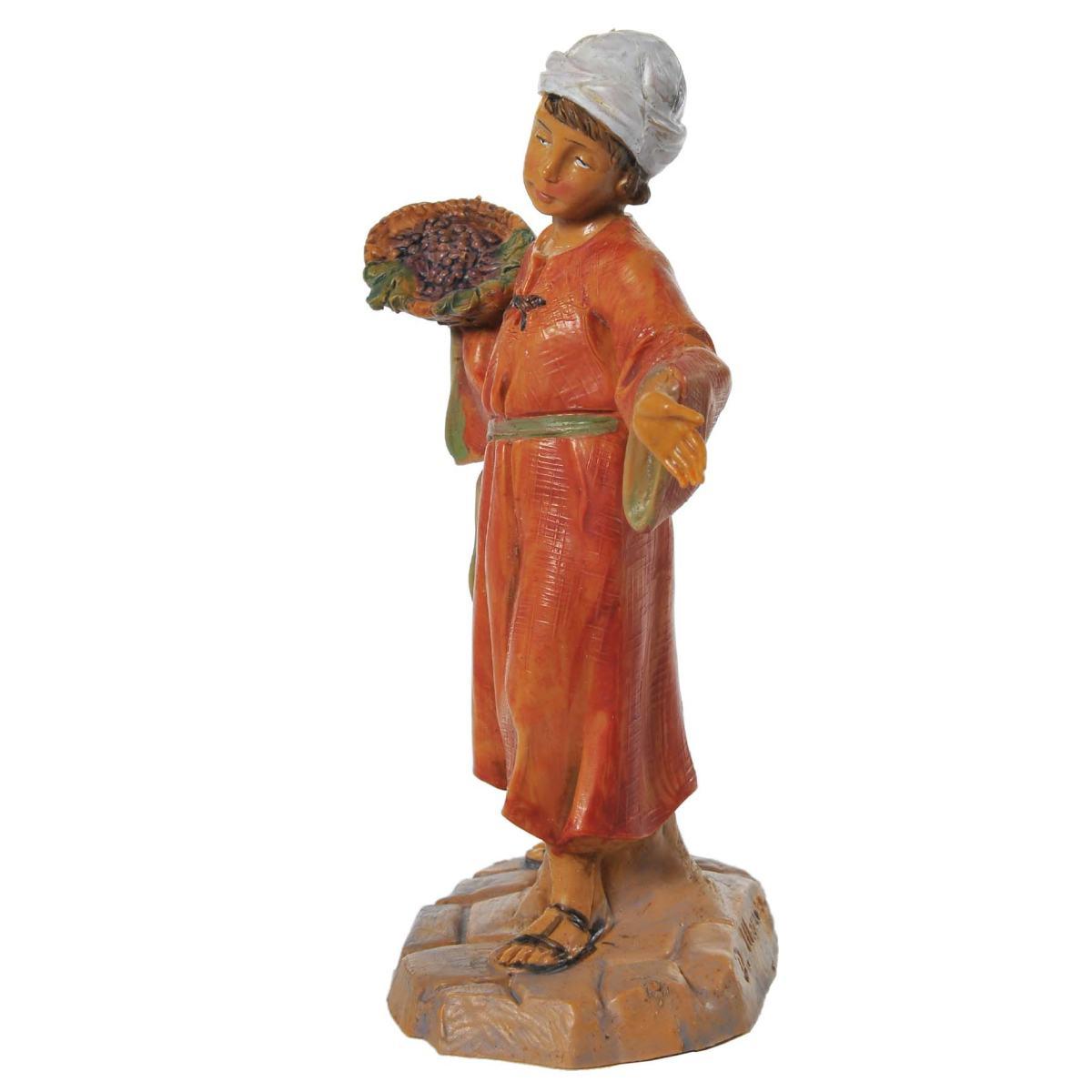 Statua presepe 12 cm bambino con cesta uva