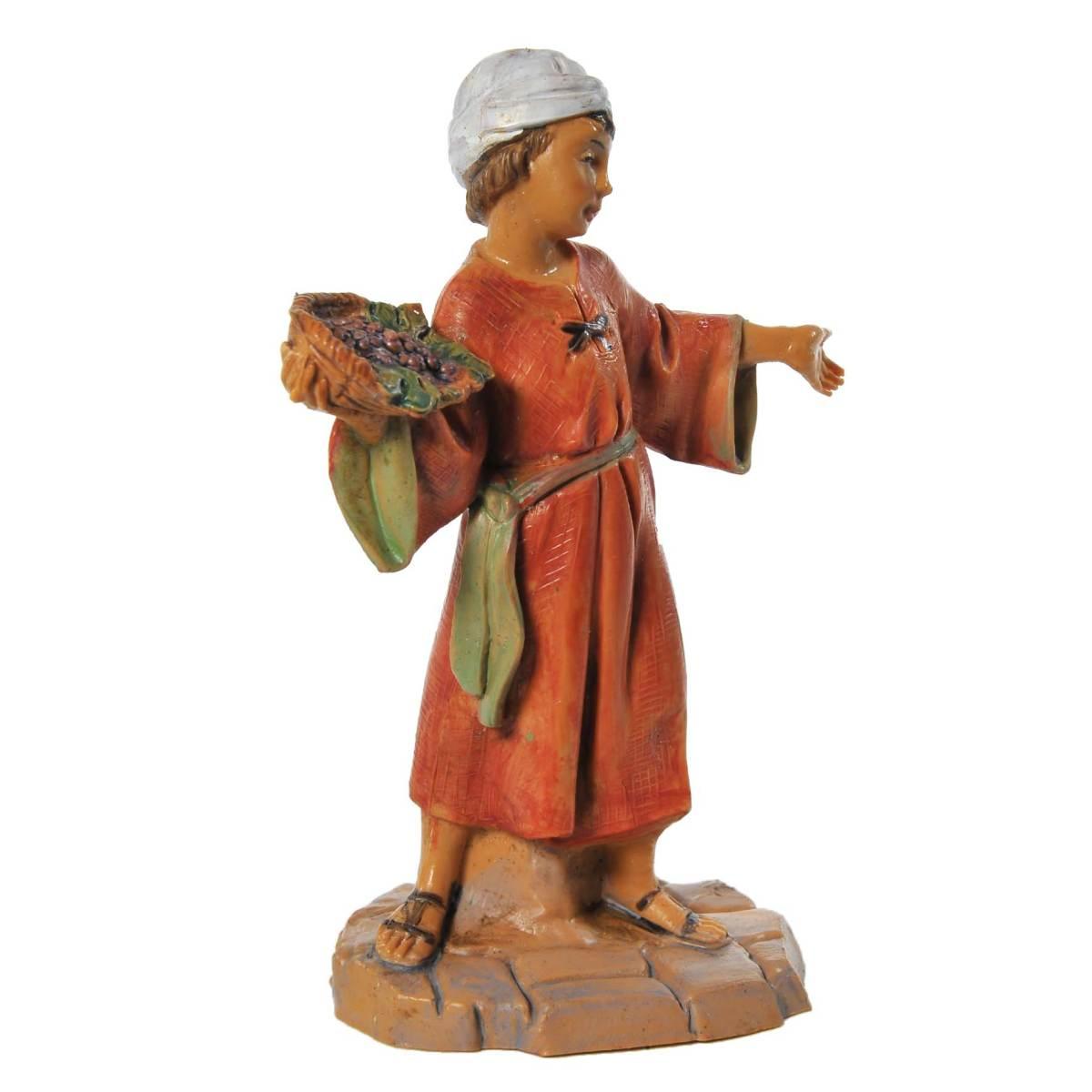 Statua presepe 12 cm bambino con cesta uva