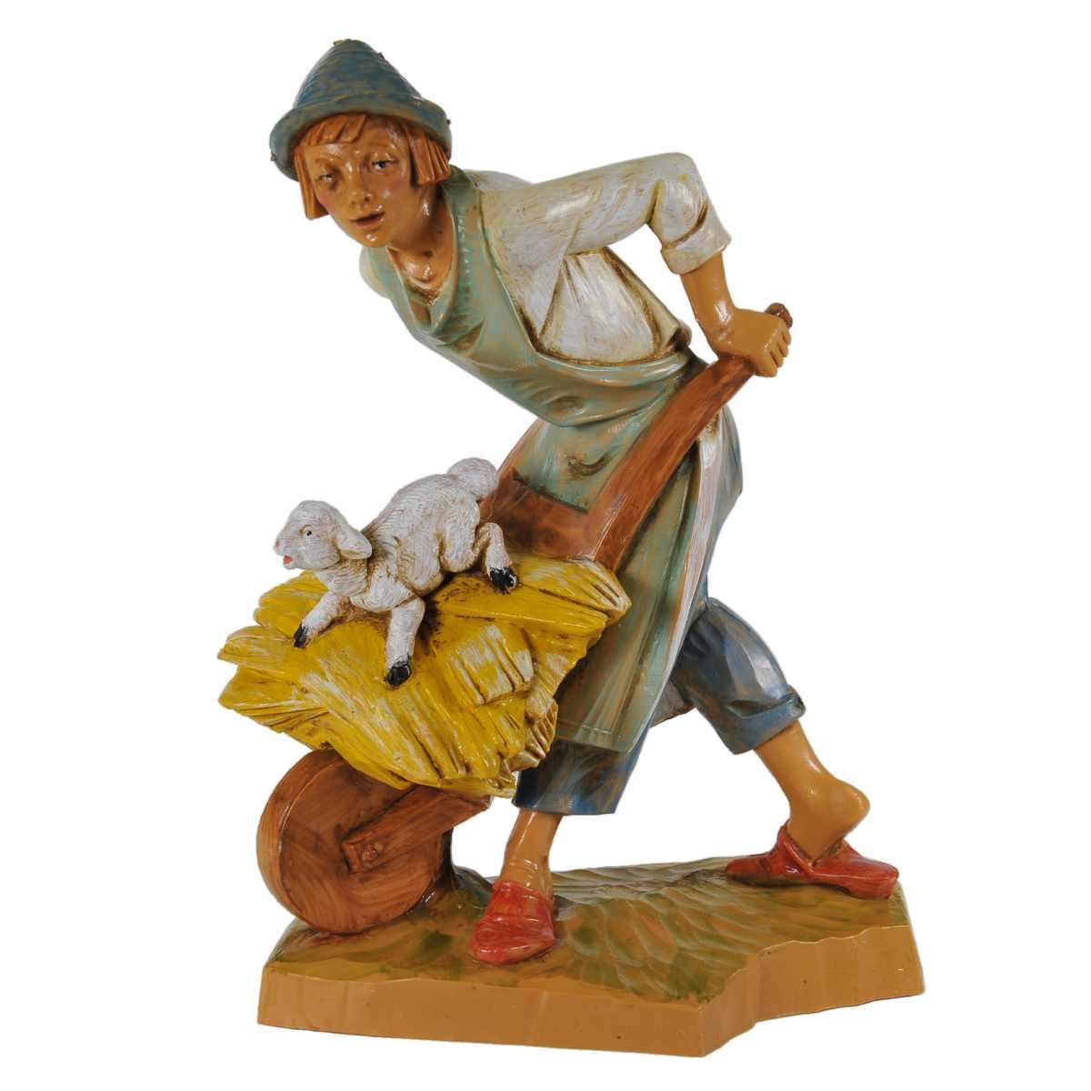 Statua cm.19 Pastore con Carriola e Agnello | Fontanini
