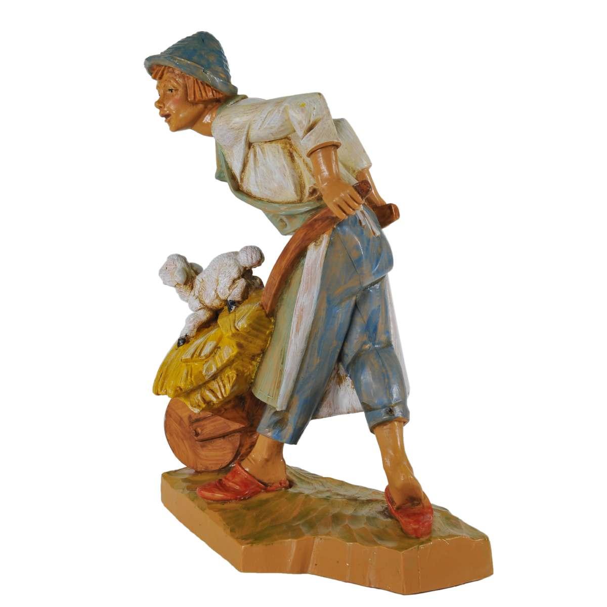 Statua cm.19 Pastore con Carriola e Agnello | Fontanini