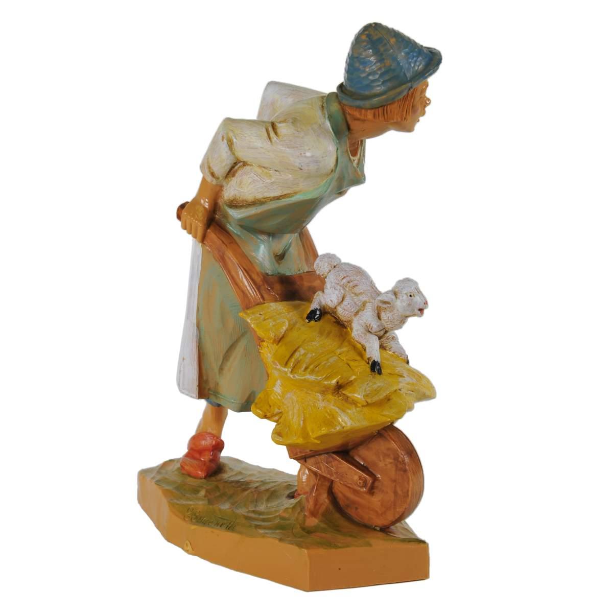 Statua cm.19 Pastore con Carriola e Agnello | Fontanini