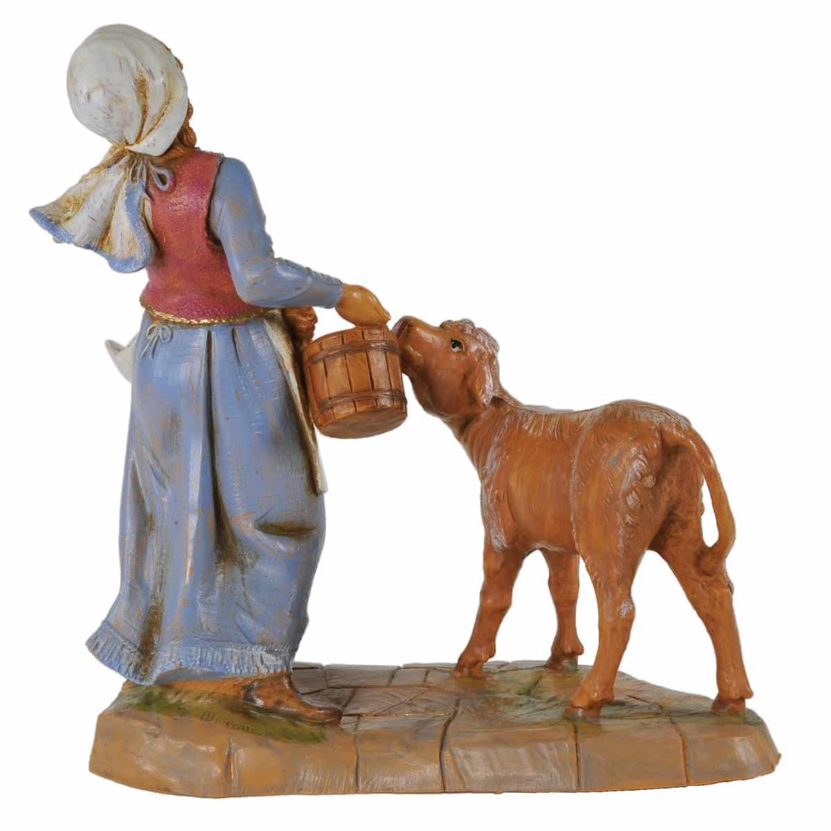 Statua cm.19 Pastorella con Vitello | Fontanini