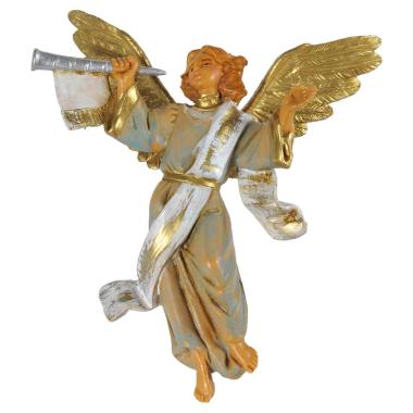 Statua cm.12 Angelo da Appendere con Abito Verde e con Tromba a Destra cm.10x2xH11,5 | Fontanini