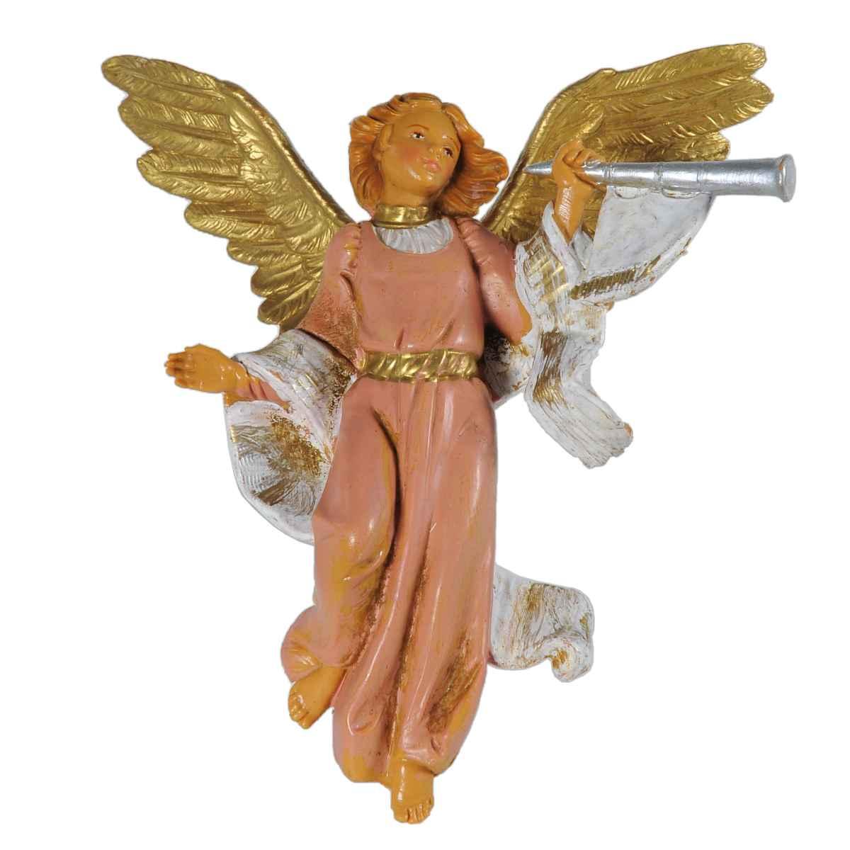 Statua cm.12 Angelo da Appendere con Abito Rosa e con Tromba a Sinistra cm.10x2xH11,5 | Fontanini