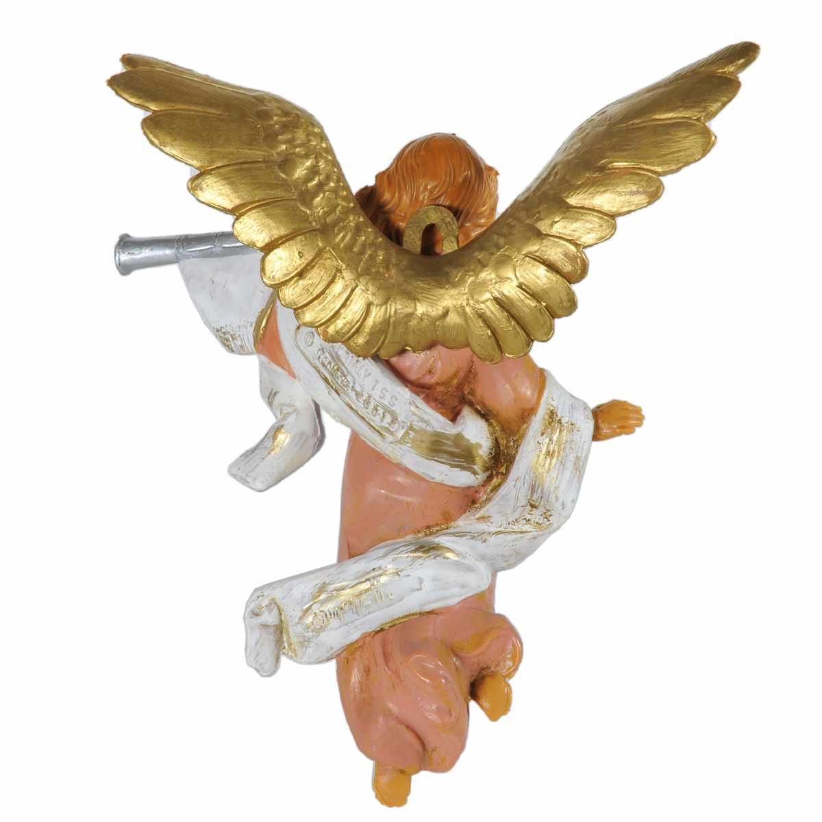 Statua cm.12 Angelo da Appendere con Abito Rosa e con Tromba a Sinistra cm.10x2xH11,5 | Fontanini