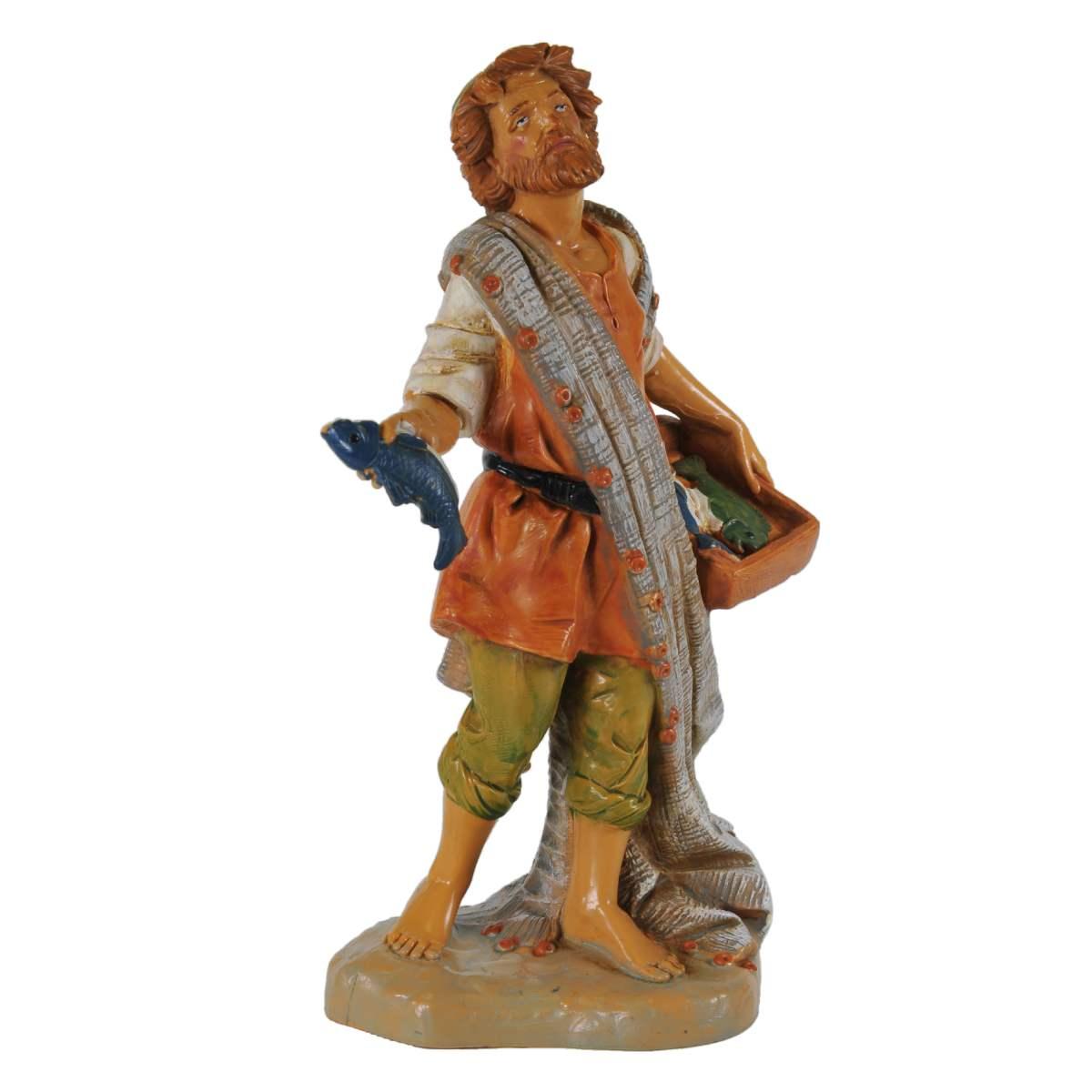 Statua cm.19 Pastore con Rete e Pesci | Fontanini