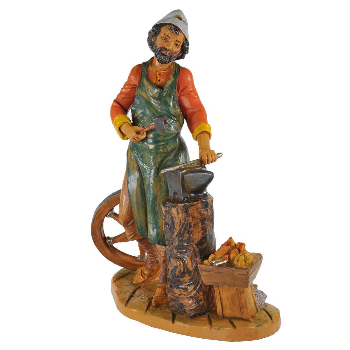 Statua presepe 30 cm fabbro con incudine e braciere