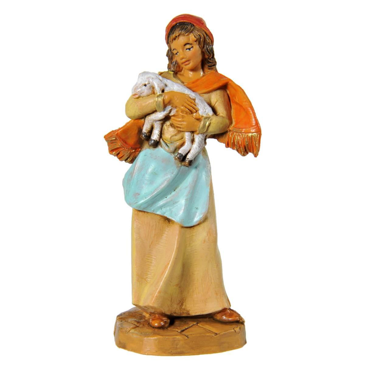 Statua cm.9,5 Pastorella con Pecora in Braccio | Fontanini