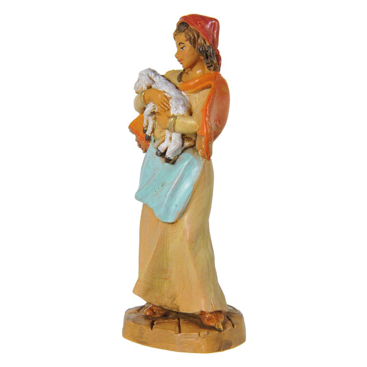 Statua cm.9,5 Pastorella con Pecora in Braccio | Fontanini