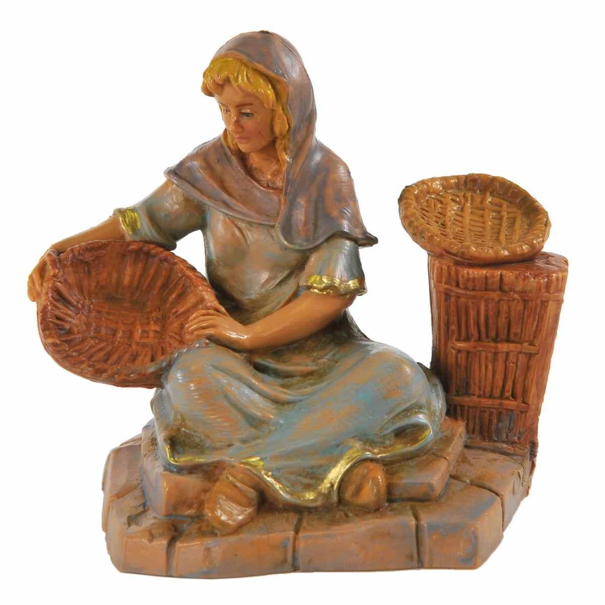 Statua cm.9,5 Pastorella con 3 Ceste Seduta | Fontanini