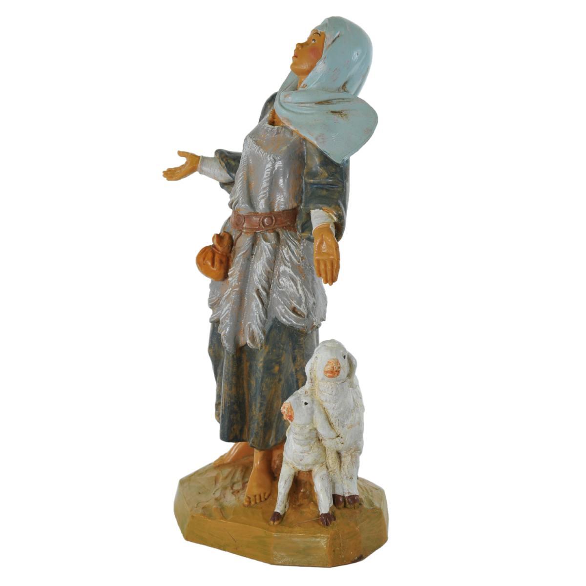 Statua cm.19 Pastorella Meravigliato con Pecore | Fontanini