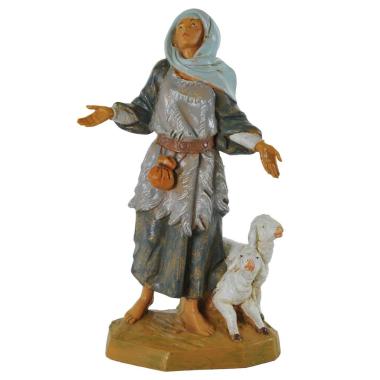 Statua Fontanini cm.19 Pastorella Meravigliato con Pecore