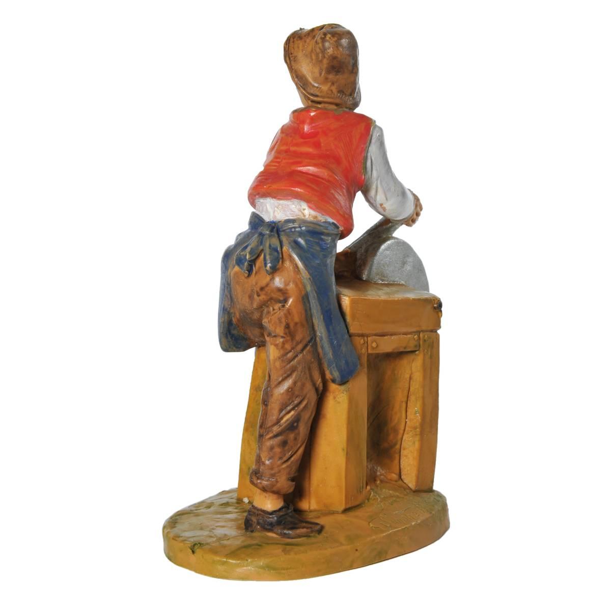 Statua presepe 12 cm arrotino con banco