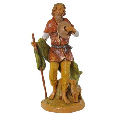 Statua Fontanini cm.30 Pastore con Cane e Bastone