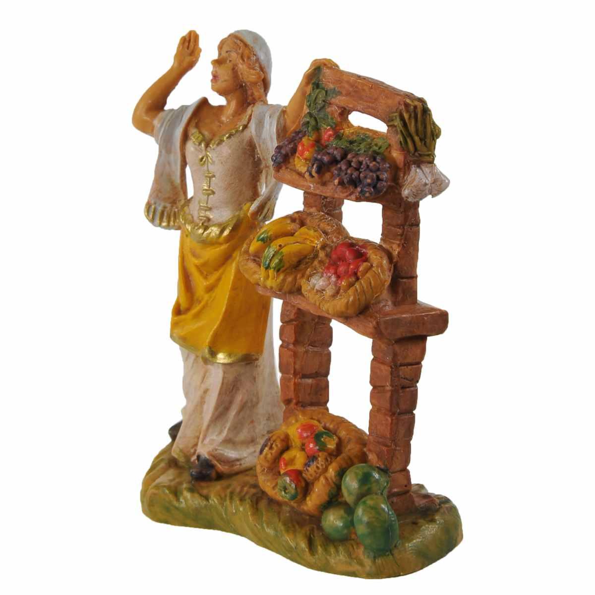 Statua 6.5 cm donna con banco frutta