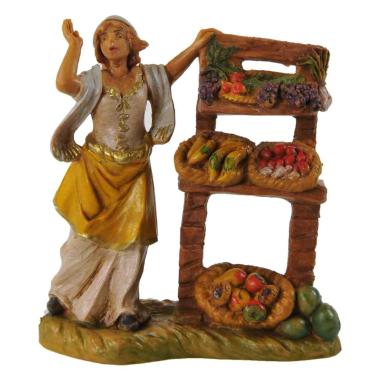 Statua Fontanini cm.6,5 Donna con Banco Frutta