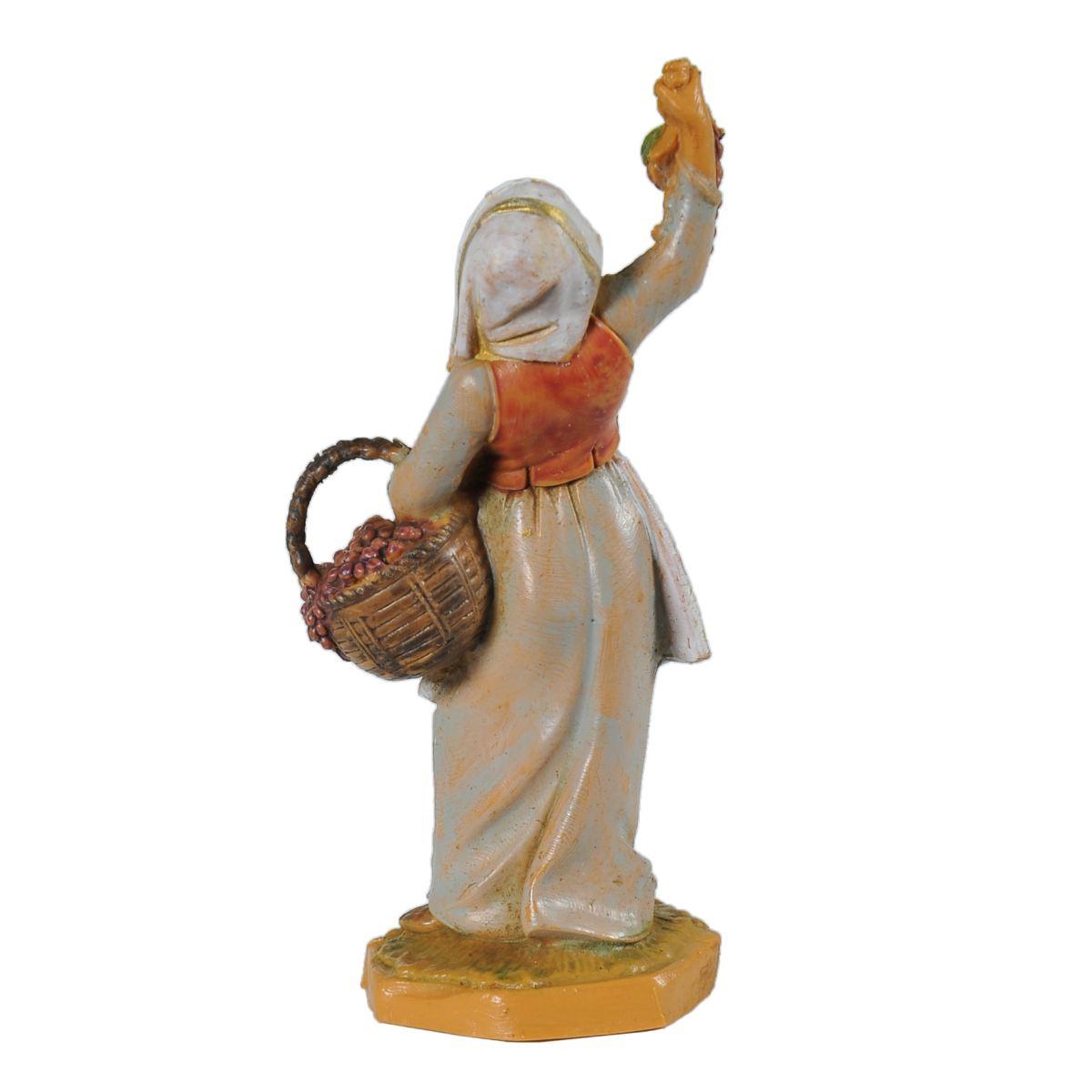 Statua presepe 6.5 cm pastorella con cesto e uva