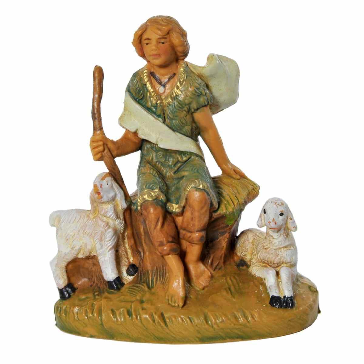 Statua cm.9,5 Pastorello Seduto con Pecore | Fontanini