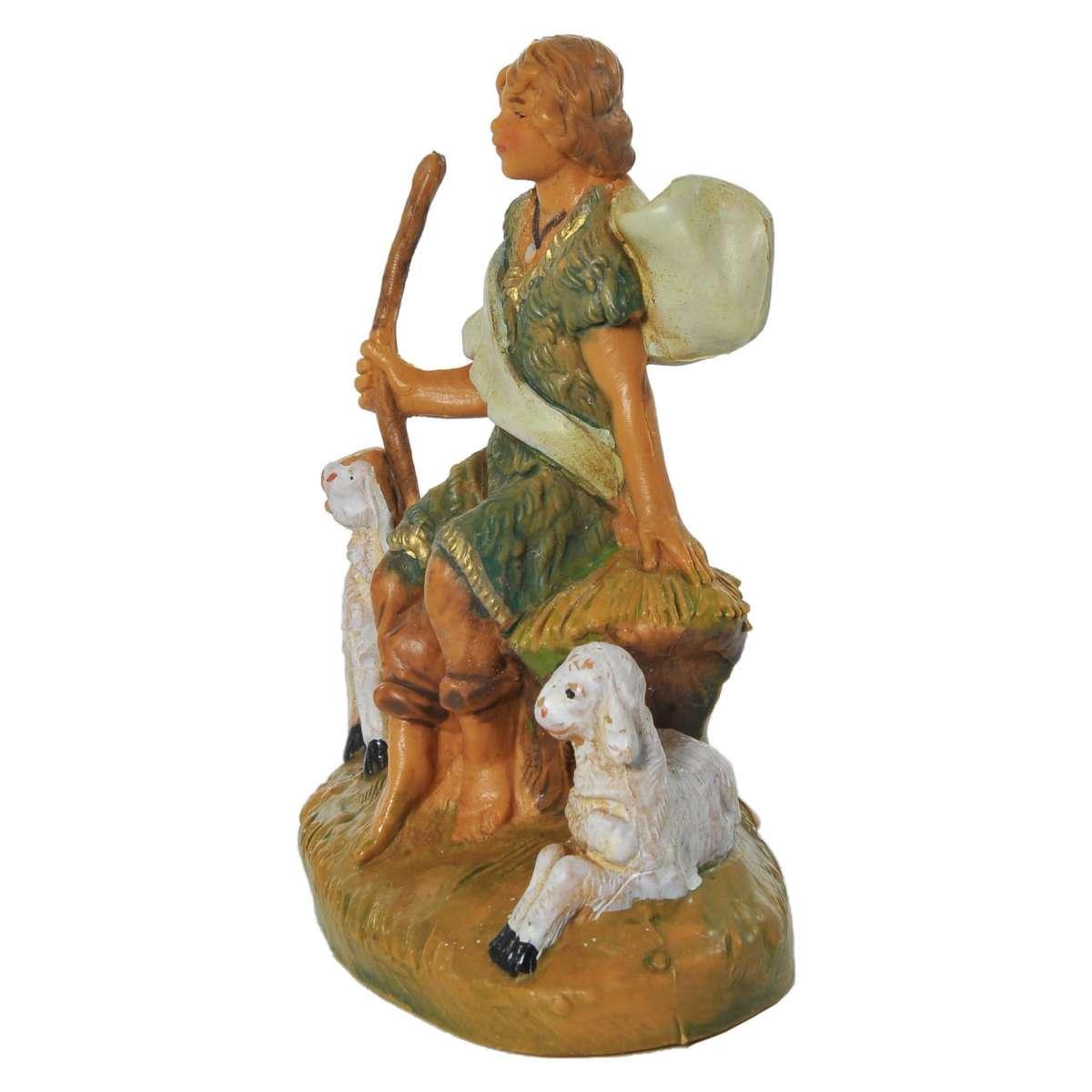 Statua cm.9,5 Pastorello Seduto con Pecore | Fontanini