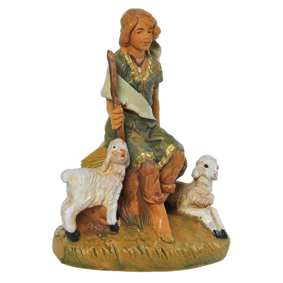Statua cm.9,5 Pastorello Seduto con Pecore | Fontanini